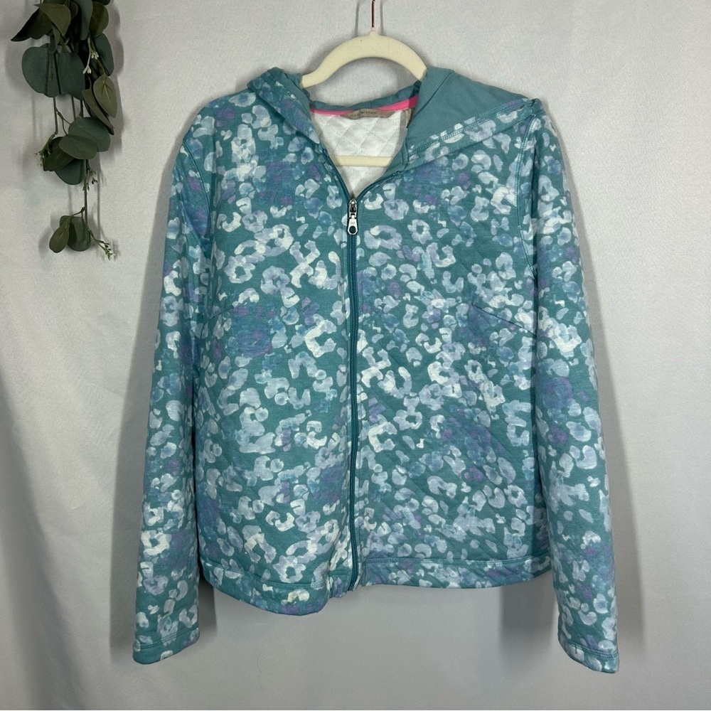 Isaac Mizrahi | Soft Quilted Zip Up Jacket Light Blue Printed Women’s Size Large